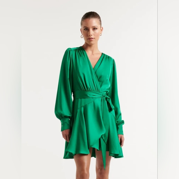 EVER NEW MATILDA SATIN MINI DRESS -SIZE 2- ENERGETIC JADE NWT - Picture 2 of 10